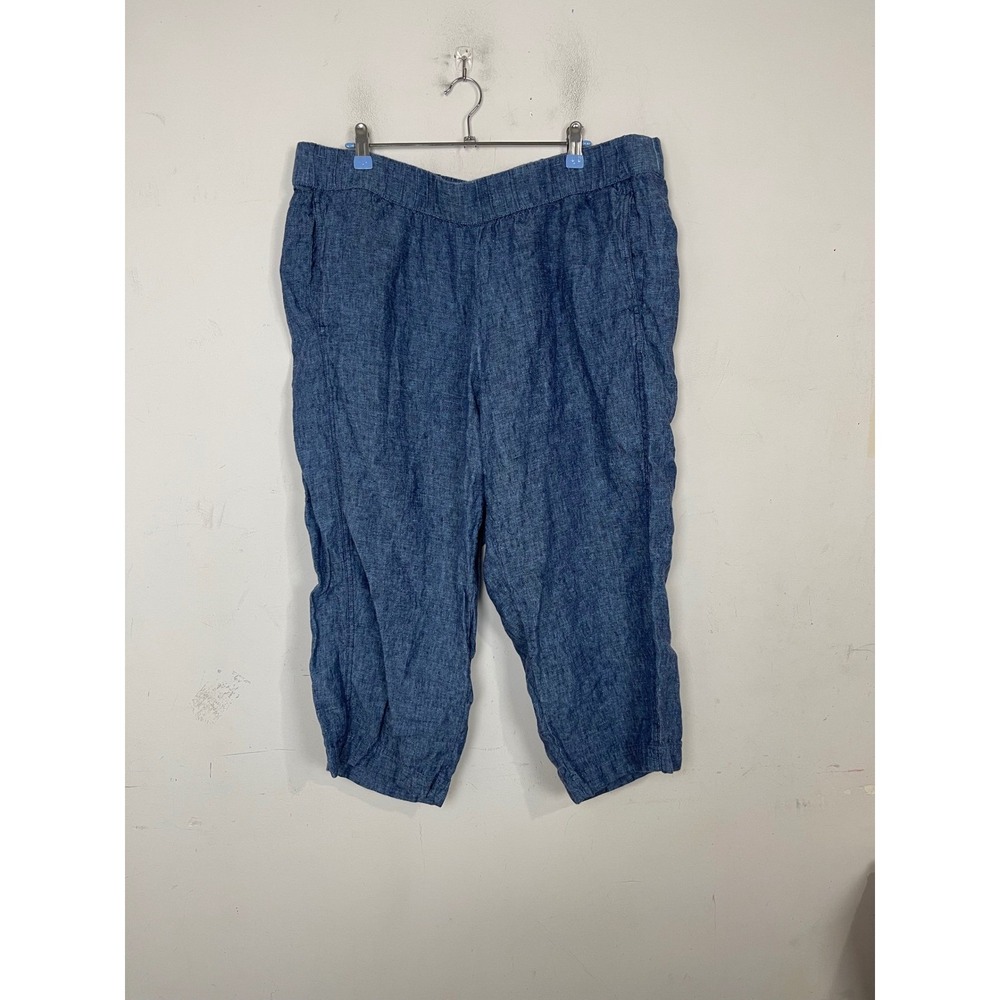 Pure Jill Linen Crop Pants Blue Chambray Elastic Waist 2X WPT314411